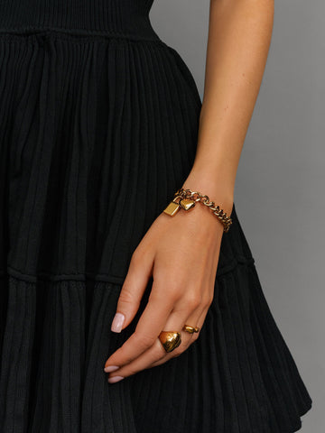 Nialaya Women's Chain Bracelet Gold Cuban Charm Bracelet Gold Cuban Charm Bracelet